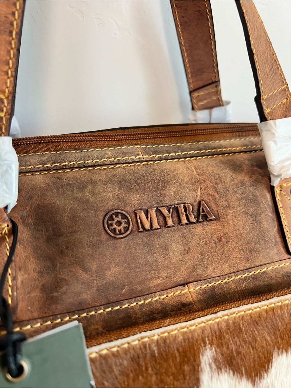 Myra Bag Cowhide Leather Duffle Bag Western Weekender Travel Carry On NWT - Picture 6 of 15